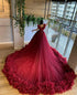 Burgundy Tulle Quinceanera Dresses Ruffles Beaded Lace Appliques Sexy Deep V-Neckline Ball Gown Sweet 16 Dress